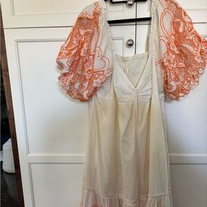 Elegant White and Orange Floral Dress